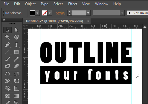 Step-by-step animation of how to outline fonts in Adobe Illustrator